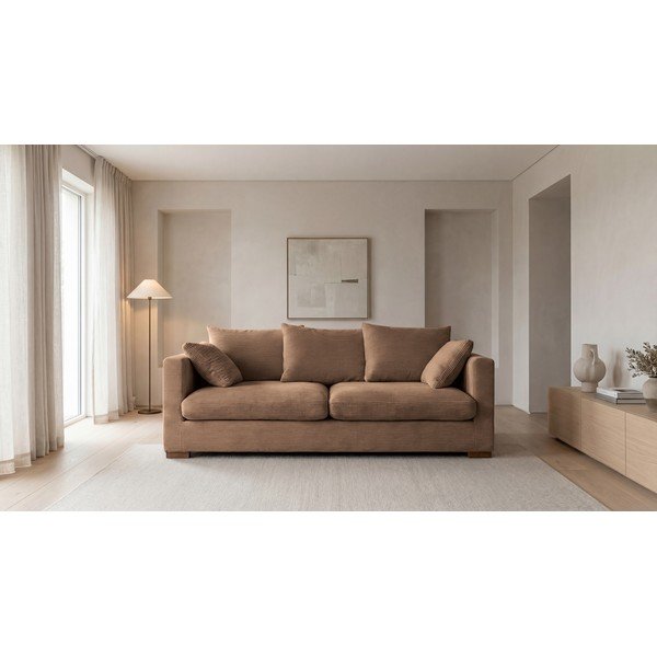 Canapea maro deschis cu tapițerie din catifea reiată  220 cm Comfy – Scandic-image-4