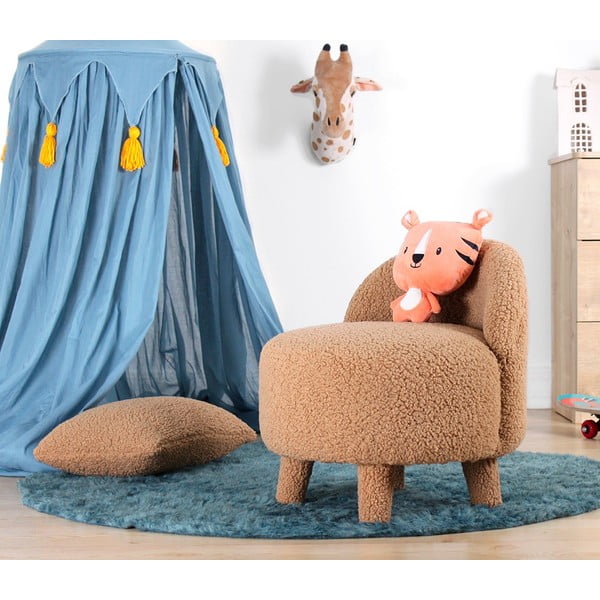 Fotoliu pentru copii maro cu tapițerie din stofă bouclé Moouv – Artie-image-1