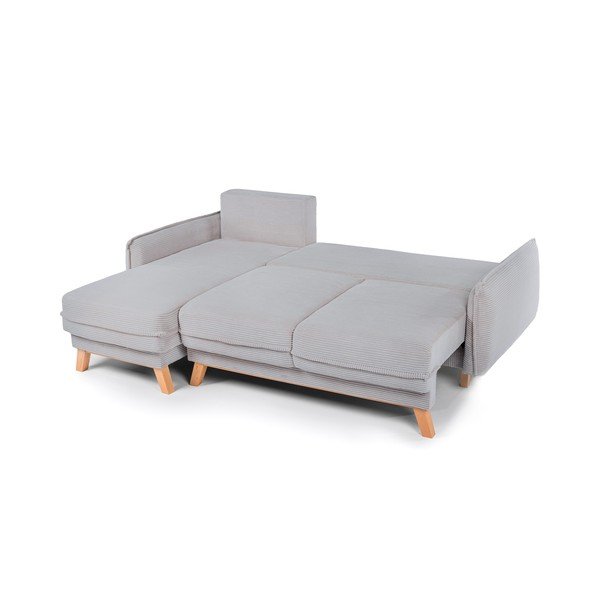 Colțar gri deschis extensibil/cu spațiu de depozitare cu tapițerie din catifea reiată Tori – Bonami Selection-image-3