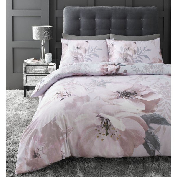 Lenjerie de pat Catherine Lansfield Dramatic Floral, 200 x 200 cm, roz-image-1