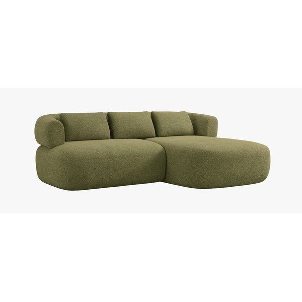 Colțar verde cu tapițerie din țesătură bouclé (cu colț pe partea dreaptă/cu șezlong) Jenny – Micadoni 