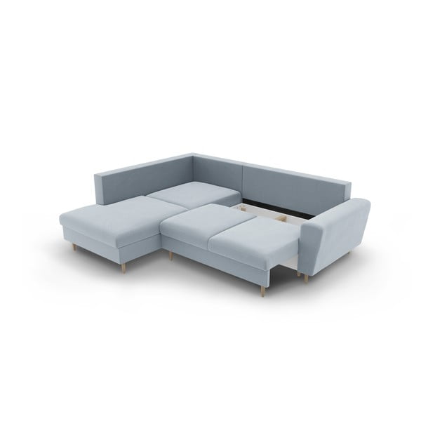 Colțar albastru deschis extensibil, cu spațiu de depozitare cu tapițerie din catifea (cu colț pe partea stângă-în formă de ”L”) Kyoto – Cosmopolitan Design-image-3