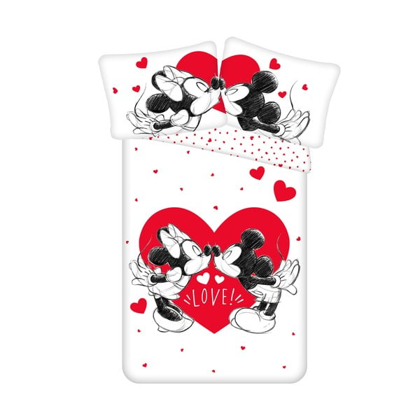 Lenjerie de pat pentru copii roșie-albă din bumbac pentru pat de o persoană 140x200 cm Mickey and Minnie "Love" – Jerry Fabrics