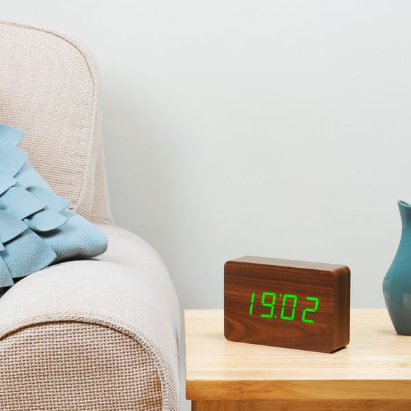 Ceas deșteptător cu LED Gingko Brick Click Clock, maro-verde-image-2