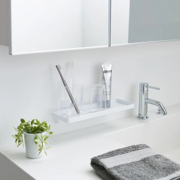 Raft pentru baie alb mat autoadeziv din oțel Film Hook – YAMAZAKI-image-1