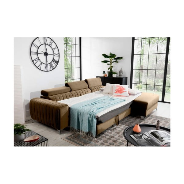 Colțar maro deschis extensibil/cu spațiu de depozitare cu tapițerie din catifea (cu colț pe partea dreaptă/cu șezlong) Grayson – ELTAP-image-4