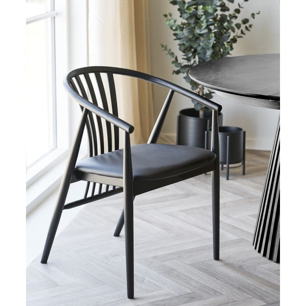 Scaun de dining negru cu cotiere din lemn de fag Agustin – House Nordic-image-1