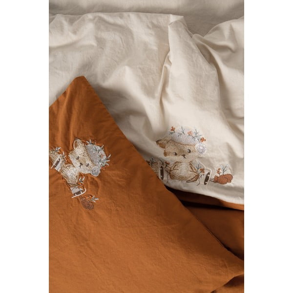 Lenjerie de pat pentru copii portocalie-bej din bumbac pentru pătuț, cu cearceaf inclus, cu 4 piese 100x150 cm Clever – Mijolnir-image-2