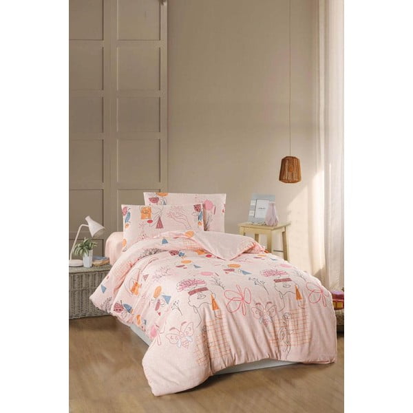 Lenjerie de pat roz-deschis pentru pat de o persoană-extins și cearceaf 160x220 cm Drawing Art – Mila Home