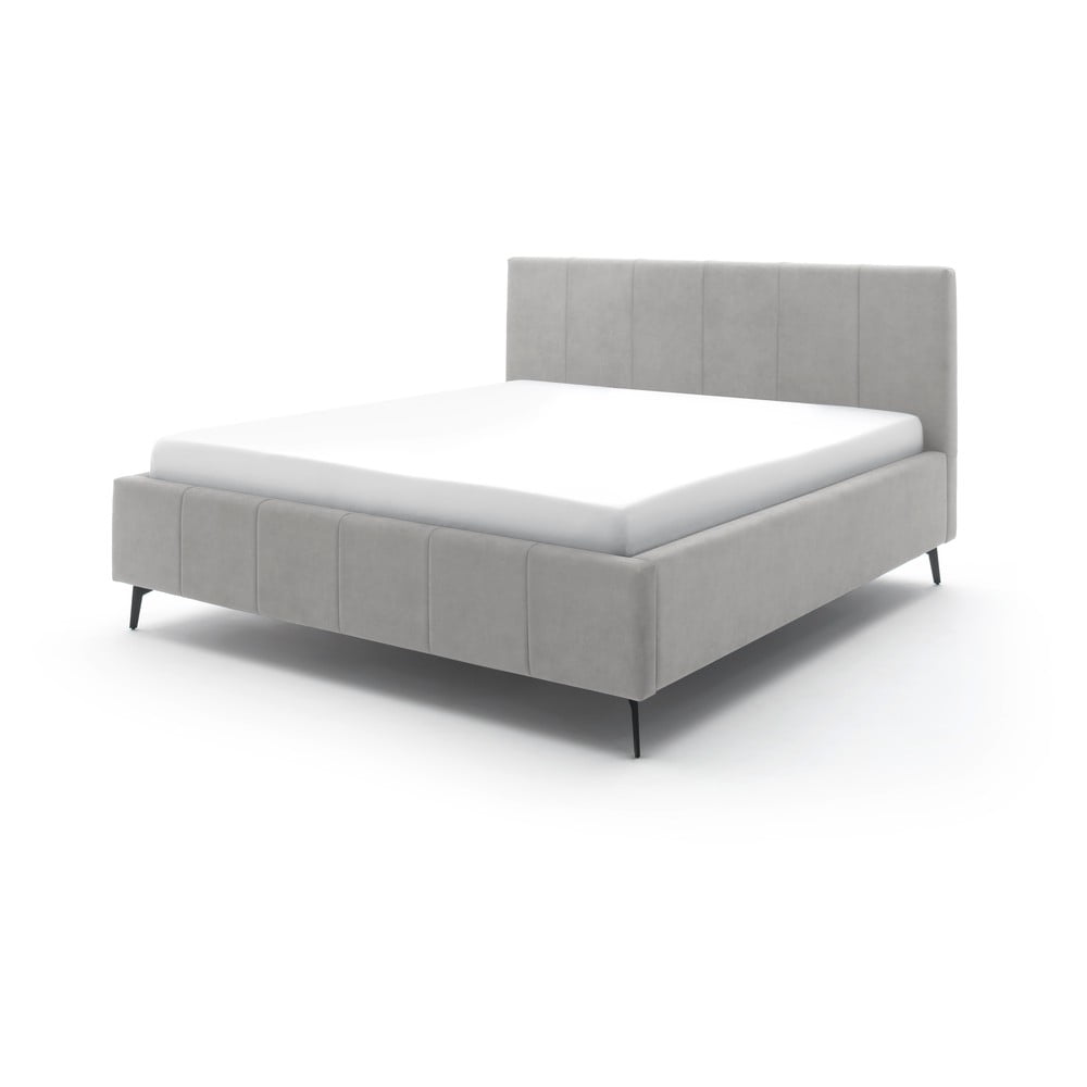 Pat matrimonial 180x200 cm gri deschis tapițat cu spațiu de depozitare cu somieră Lizzano – Meise Möbel
