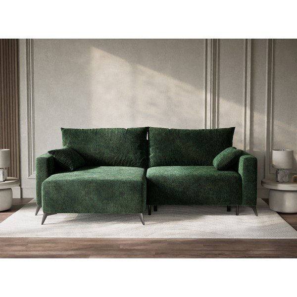 Colțar verde închis extensibil/cu spațiu de depozitare cu tapițerie din chenille (cu colț pe partea stângă/cu șezlong) Leon – Maison de Rêve-image-1