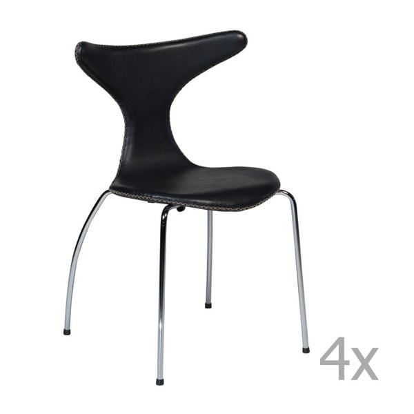 Set 4 scaune din piele cu cusături de contrast DAN-FORM Dolphin, negru