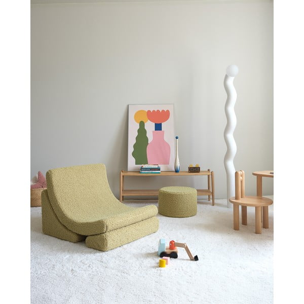 Puf de copii verde cu tapițerie din țesătură bouclé – Wigiwama-image-4