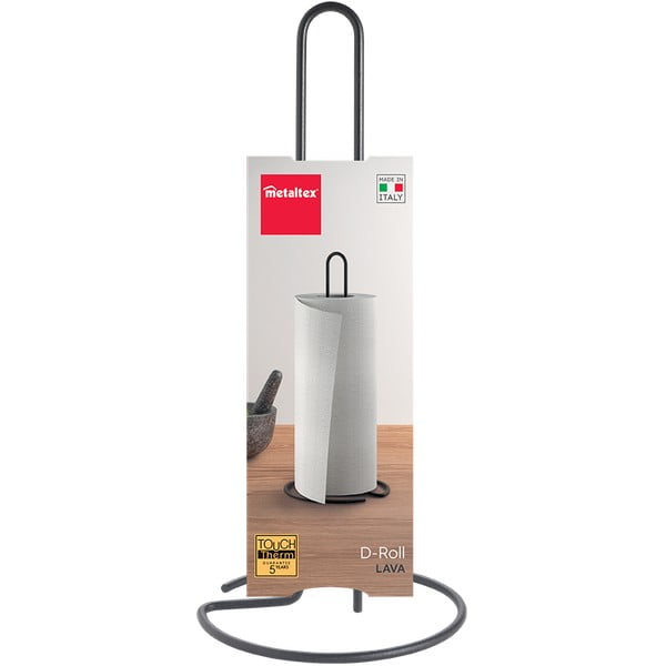 Suport vertical pentru prosoape de bucătărie din hârtie negru mat din oțel ø 14 cm Lava – Metaltex-image-2