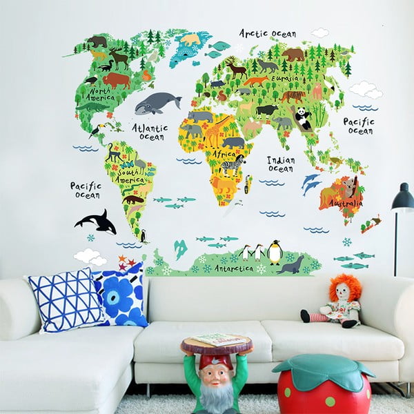 Autocolant de perete pentru camera copiilor Ambiance World Map, 73 x 95 cm-image-1