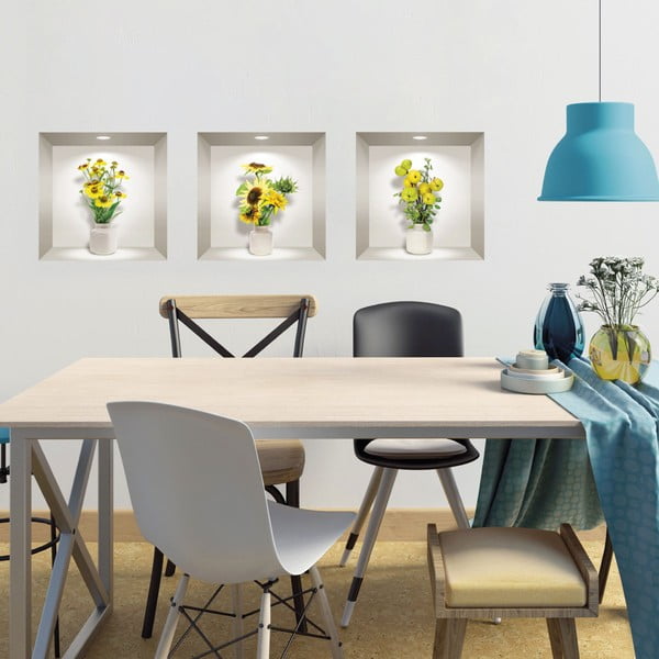 Set 3 autocolante 3D pentru perete Ambiance Yellow Flowers-image-1