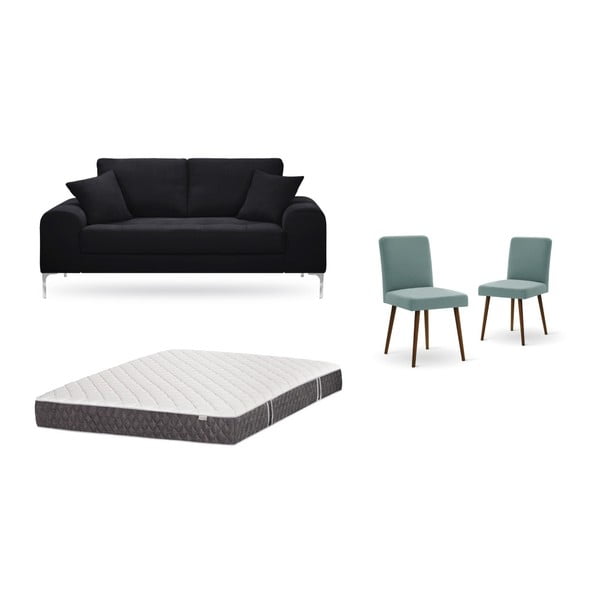 Set canapea neagră, 2 scaune gri-verde, o saltea 140 x 200 cm Home Essentials