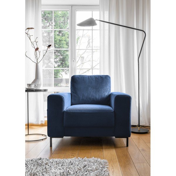 Fotoliu albastru închis cu tapițerie din catifea reiată Lofty Lilly – Miuform-image-1