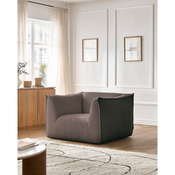Fotoliu maro cu tapițerie din țesătură bouclé Giorgia – Bobochic Paris-image-1