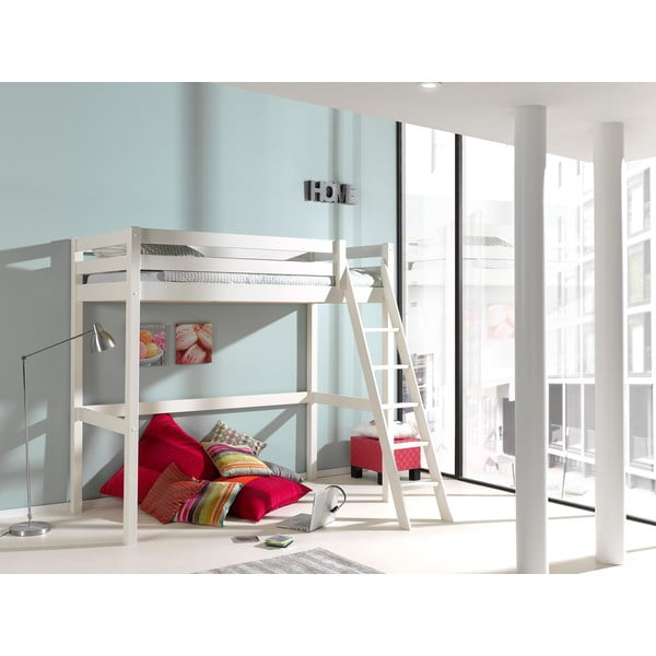 Pat pentru copii  alb înalt din lemn masiv de pin cu spațiu de depozitare 90x200 cm PINO – Vipack-image-3