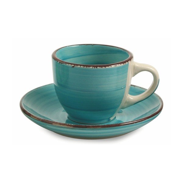 Set 6 cești de espresso cu farfurioară Villa d'Este Baita, 90 ml, albastru verzui