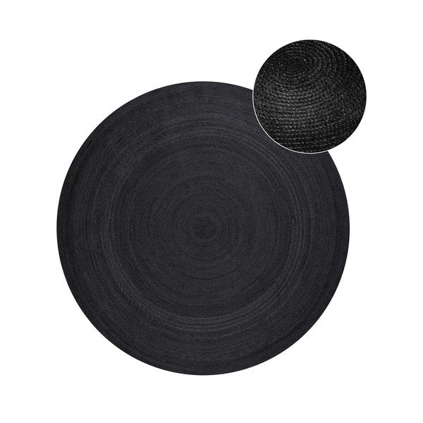 Covor negru reversibil/țesut manual rotund din iută ø 140 cm Braided  – Hanse Home