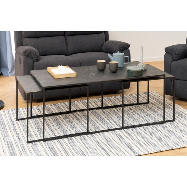 Măsuțe de cafea negru-mat 3 buc. cu blat cu aspect de marmură 60x120 cm Infinity – Actona-image-2