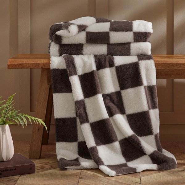 Pătură albă/maro închis 130x170 cm Cosy Soft Checkerboard – Catherine Lansfield-image-2
