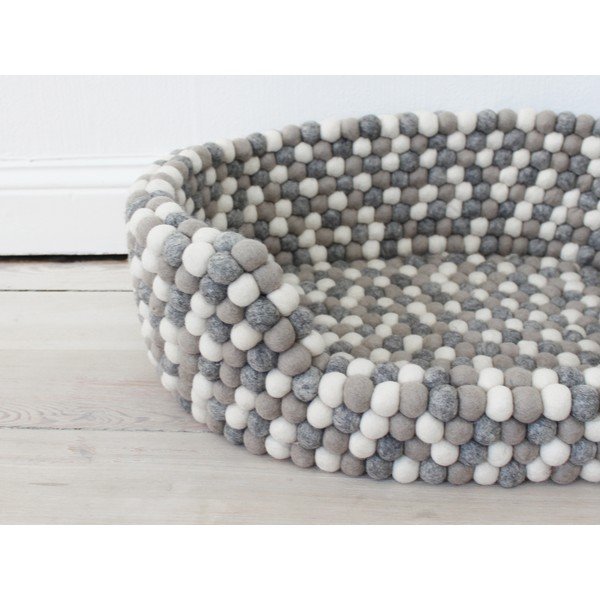 Pat cu bile din lână, pentru animale de companie Wooldot Ball Pet Basket, 80 x 60 cm, alb - gri deschis-image-1