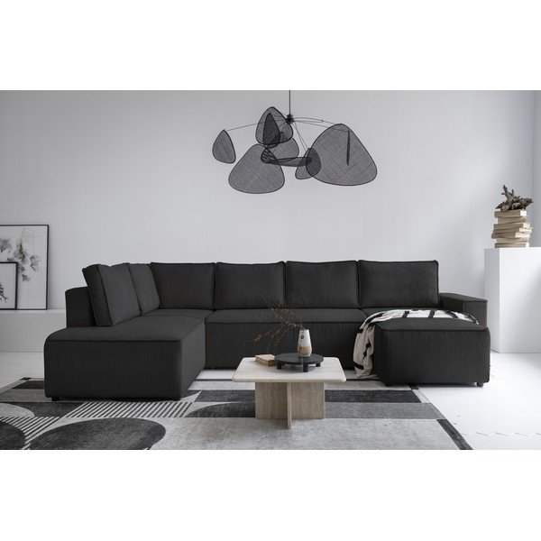 Colțar gri antracit extensibil cu tapițerie din catifea reiată  (cu colț pe partea stângă /în formă de "U") Brave Dave – Miuform-image-1