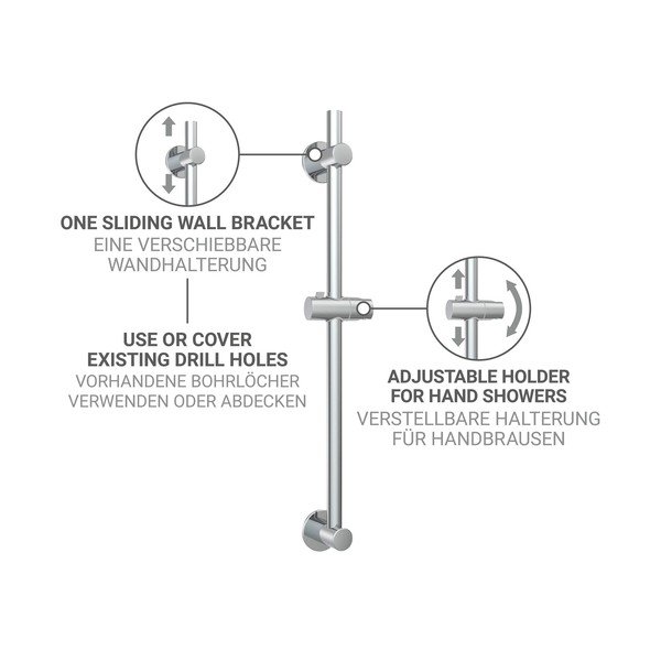 Tijă de duș argintiu-lucios autoadezivă din oțel inoxidabil 70 cm cu suport glisant – Wenko-image-3