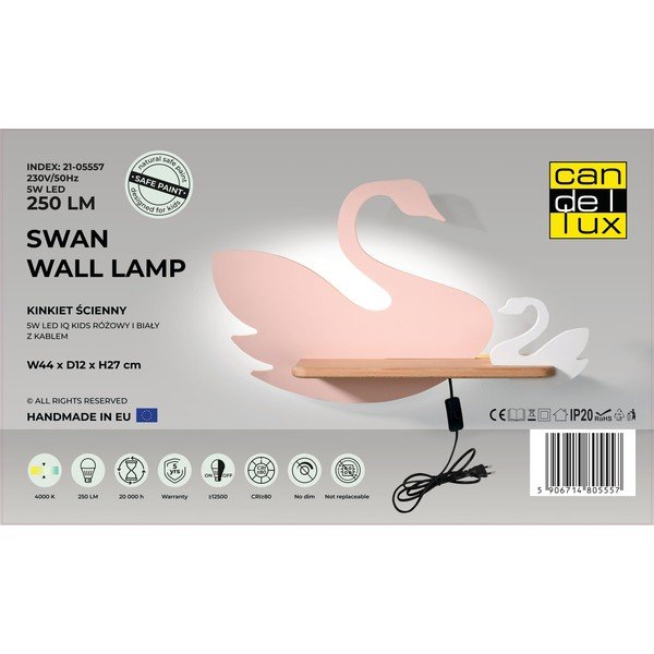 Corp de iluminat pentru copii alb/roz Swan – Candellux Lighting-image-4