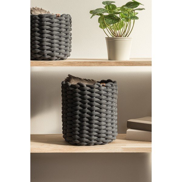 Coș de depozitare din material textil ø 25x25 cm Peach Skin Round M – Bigso-image-1