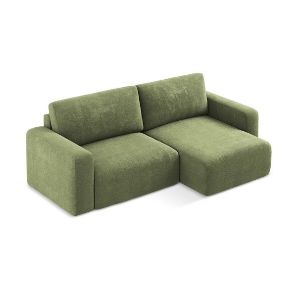 Colțar verde extensibil/cu spațiu de depozitare cu tapițerie din chenille (cu colț pe partea dreaptă/cu șezlong) Kona – Makamii-image-3