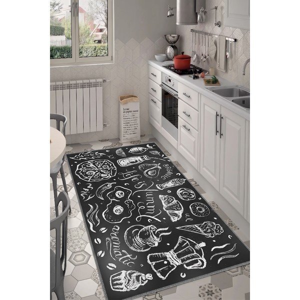 Covor tip traversă negru lavabil 80x200 cm Life Is Yummy – Vitaus-image-1