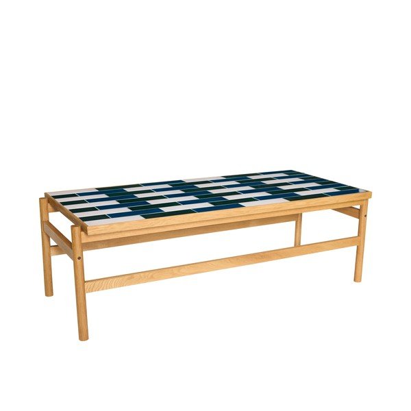 Măsuță de cafea alb-negru/în culoare naturală cu aspect de lemn de stejar 61x132 cm Motif – Hübsch-image-2