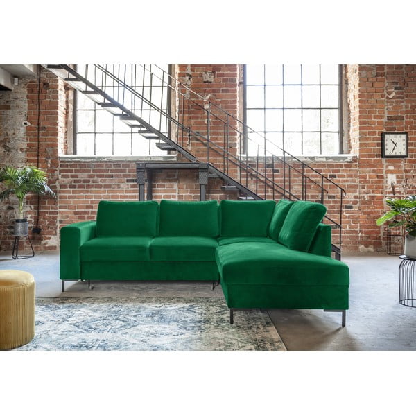 Colțar verde închis extensibil cu tapițerie din catifea (cu colț pe partea dreaptă) Lofty Lilly – Miuform-image-3