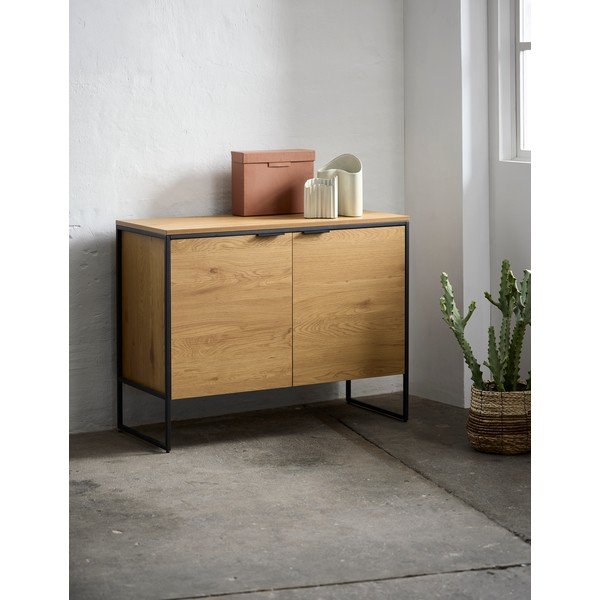 Comodă în culoare naturală cu aspect de lemn de stejar 104,5x80x45 cm Cesura – Unique Furniture-image-1