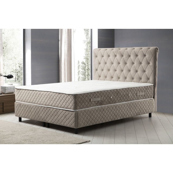Pat boxspring bej cu spațiu de depozitare 140x200 cm Sonata – Kalune Design-image-2