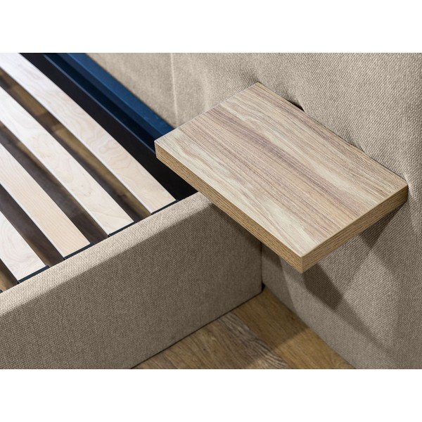 Pat matrimonial bej tapițat cu spațiu de depozitare cu somieră 160x200 cm Blandine – Bobochic Paris-image-4