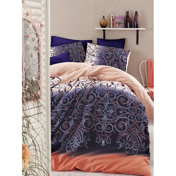 Lenjerie de pat cu cearșaf Vitaly Dark Blue, 200 x 220 cm