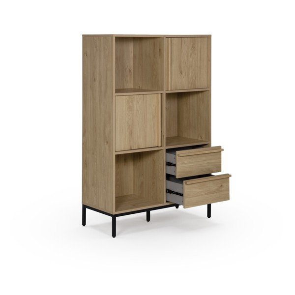 Bibliotecă în culoare naturală cu aspect de lemn de stejar 90x139x40 cm Luc – Marckeric-image-2