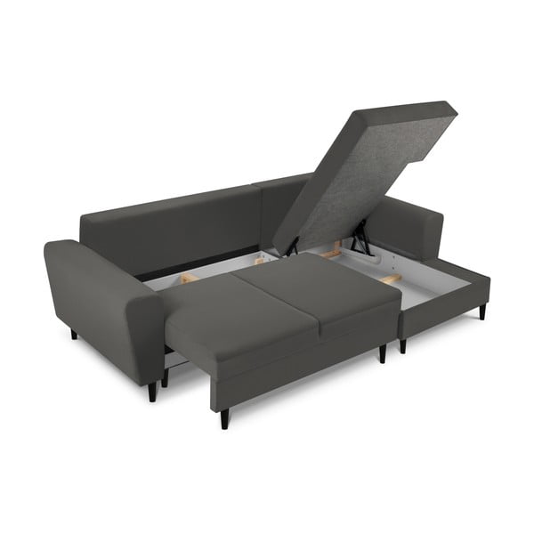 Colțar gri închis extensibil, cu spațiu de depozitare cu tapițerie din catifea reiată  (cu colț pe partea dreaptă, cu șezlong) Kyoto – Cosmopolitan Design-image-3