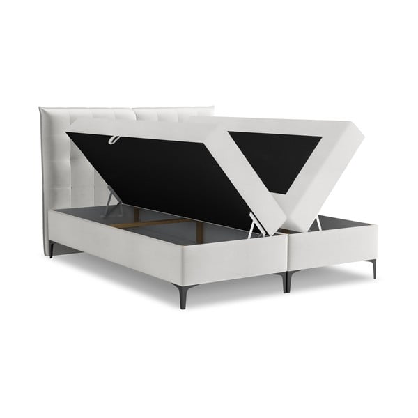 Pat boxspring gri deschis cu spațiu de depozitare 160x200 cm Mikana – Makamii-image-1