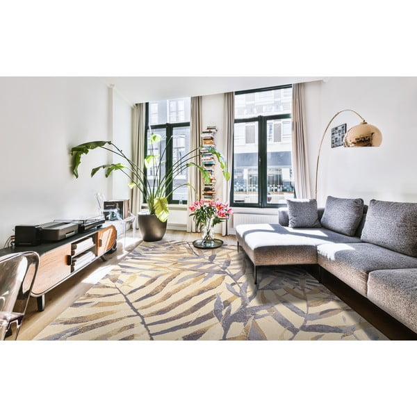 Covor bej din lână 133x180 cm Florid – Agnella-image-1