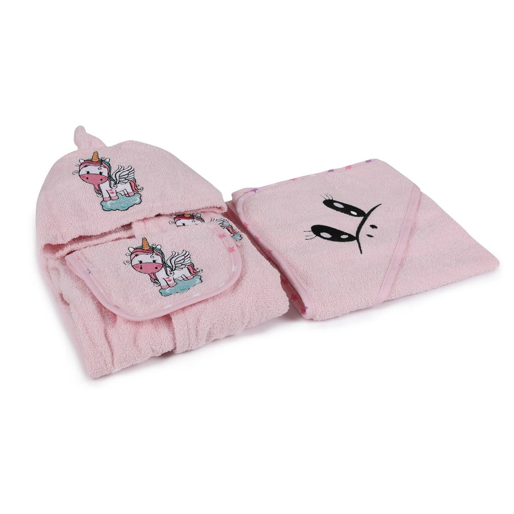 Halate pentru copii roz pentru 0-2 ani 3 buc. din bumbac Unicorn – Foutastic