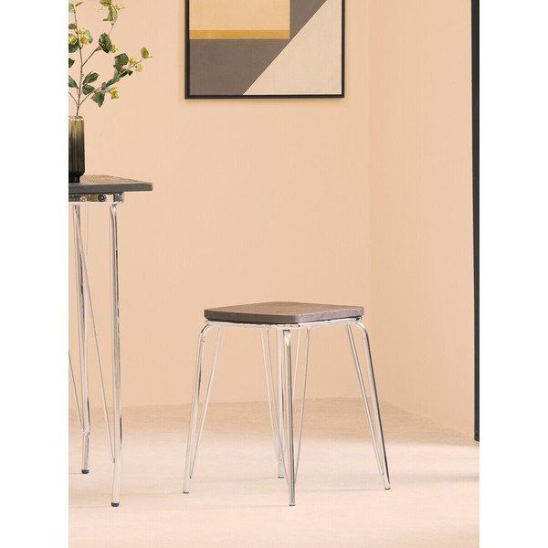 Scaun tip taburet argintiu/în culoare naturală din lemn de ulm District – Premier Housewares-image-1