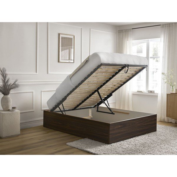 Pat matrimonial maro închis din  placă aglomerată de lemn cu aspect de lemn de mesteacăn cu spațiu de depozitare/fără tăblie cu somieră 140x190 cm Mara – Bobochic Paris-image-3
