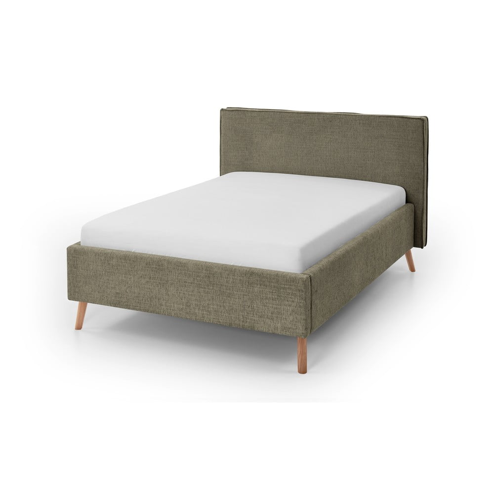 Pat matrimonial verde închis tapițat cu spațiu de depozitare cu somieră 140x200 cm Riva – Meise Möbel