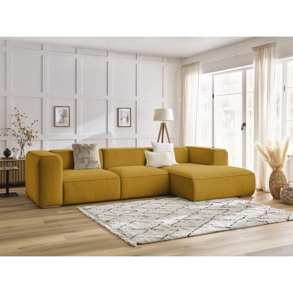 Colțar galben ocru cu tapițerie din țesătură bouclé (cu colț pe partea dreaptă) Zephyr – Bobochic Paris-image-1